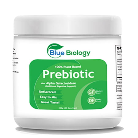 Image of a container of the best prebiotic supplement, BlueBiology 100% Plant Based Prebiotic
