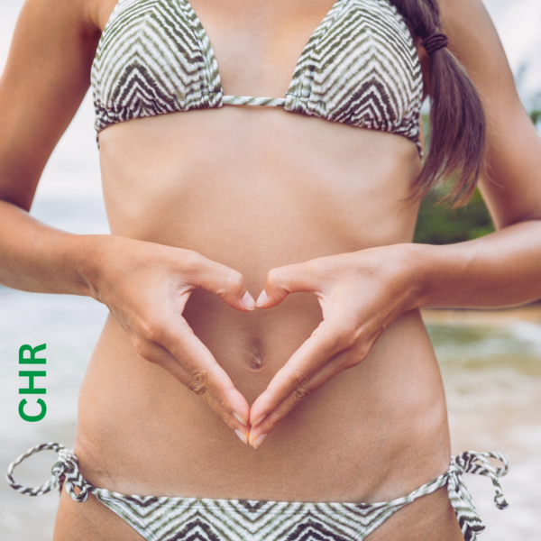 woman stomach holding hands heart CHR logo